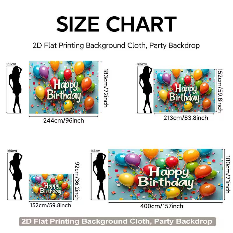 Toile de fond colorée 2D pour fête, Ballons arc-en-ciel et Confettis pour séance photo d'anniversaire