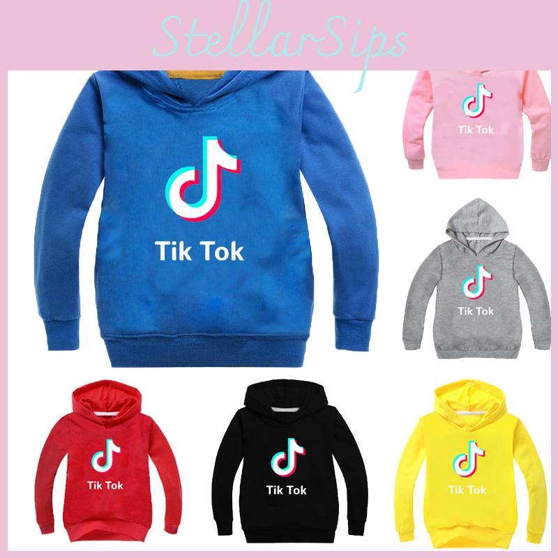 Tok Felpa con Lettere Tik per Bambini con Cappuccio a Manica Lunga Top alla Moda Pullover