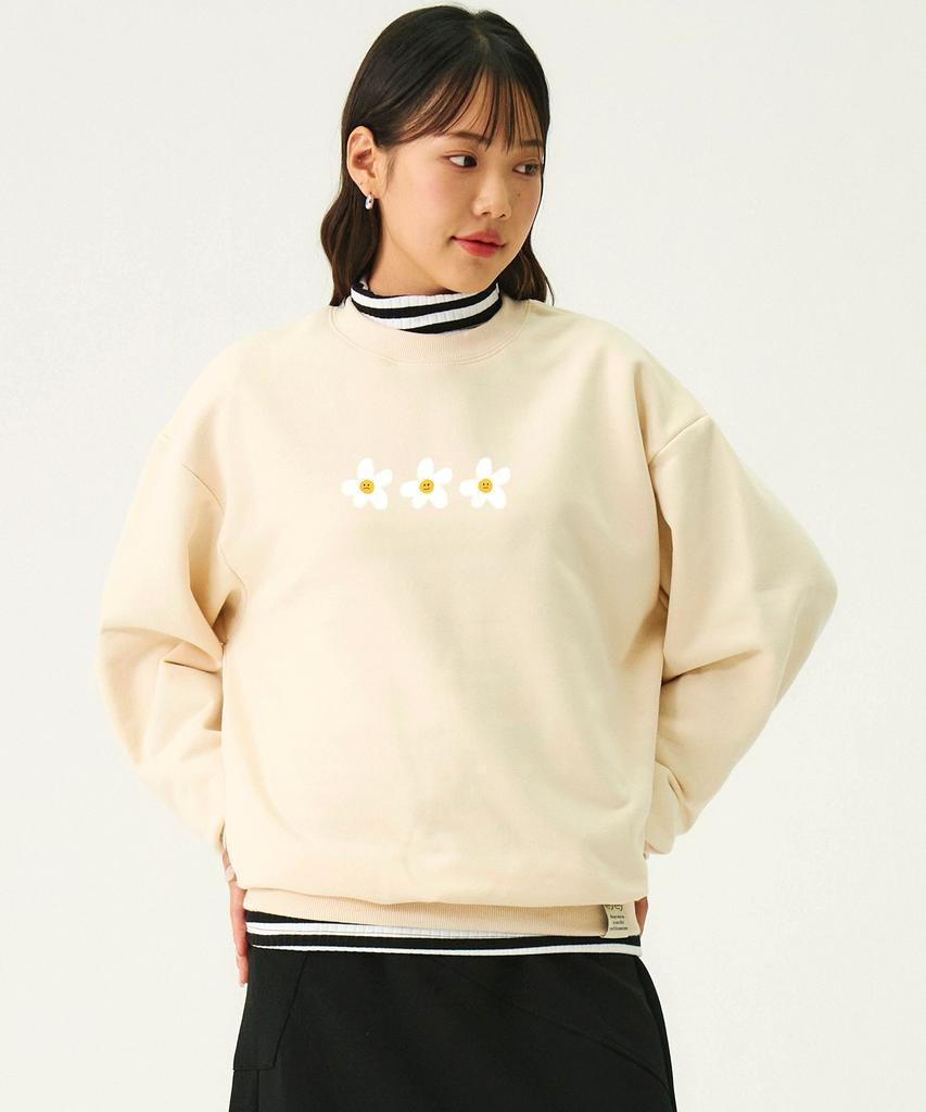 GRAVER [Unisex] 3 Maľované Kvetinové Smejúce sa Mikina_Krémová