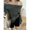 Moda Elegante Cuello Palabra Hombro Descubierto Jersey Mujer Primavera Otoño Interior Casual Simple Manga Larga Bajo Punto Ajustado Top