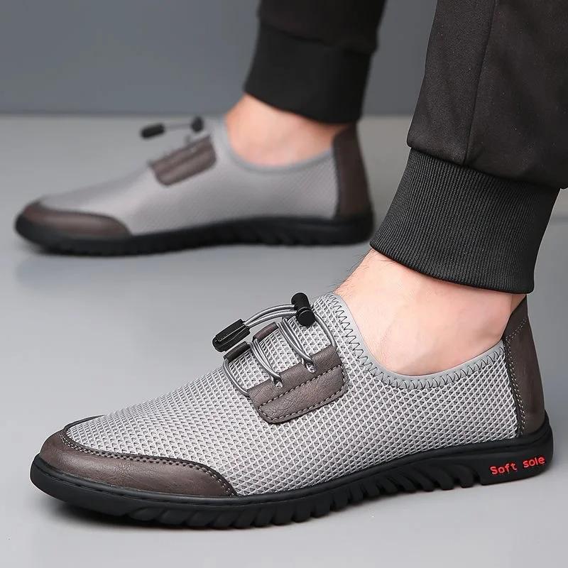 Summer Mesh Breathable Flat Shoes for Men Fashion Slip-on Loafers for Men Light Comfortable Driving Shoes Tennis Shoes Sneakers