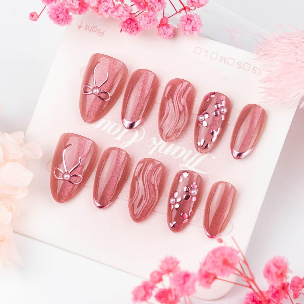 Reusable Handmade Summer 3D Nails Wearable Manicure Waterproof Jelly Gel Fake Nails Full Cover Easy To Wear 3D Flower Gel Nails