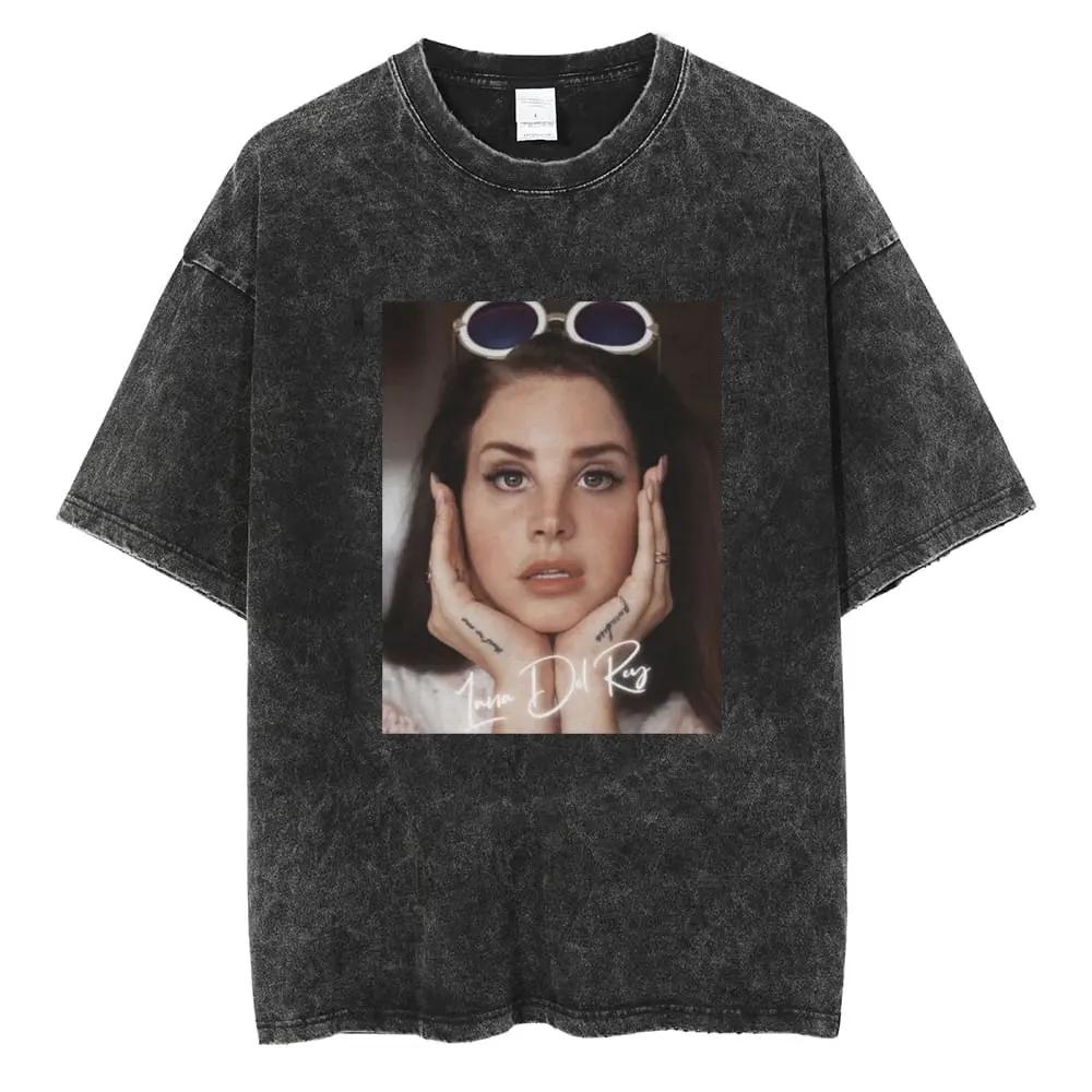 S Singer Lana Del Rey Washed TShirt Harajuku Men Women Retro ShortSleeve Fashion TShirts Oversized Cotton Tees Streetwear