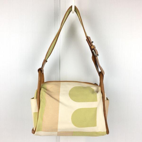 Bally Canvas und Leder Schultertasche Beige Limettengrün Damen(GEBRAUCHT)