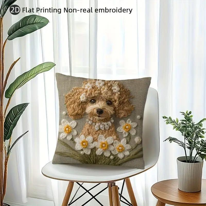 45X45Cm Cute Cartoon Poodle Pillowcase Cartoon Flower Lovely Little Puppy Dog Pillow Cover Home Decor Sofa Car Cushion Cover