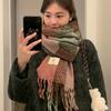 Plaid Scarf Women's Winter Thickened High End New British Retro Warm Scarf Korean Style Versatile Shawl Pink