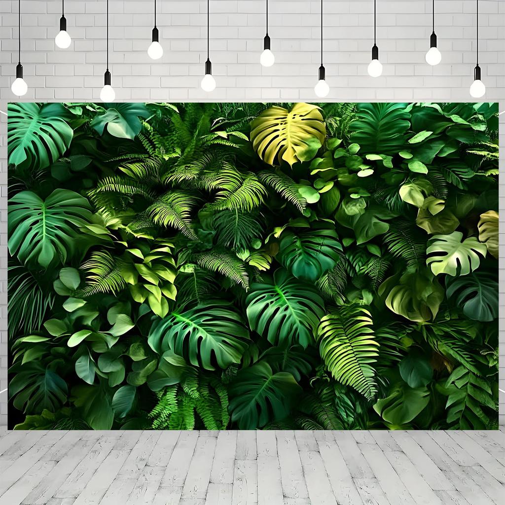 2D flat printing party banner, tropical plant wall background banner, party background environment, celebration birthday