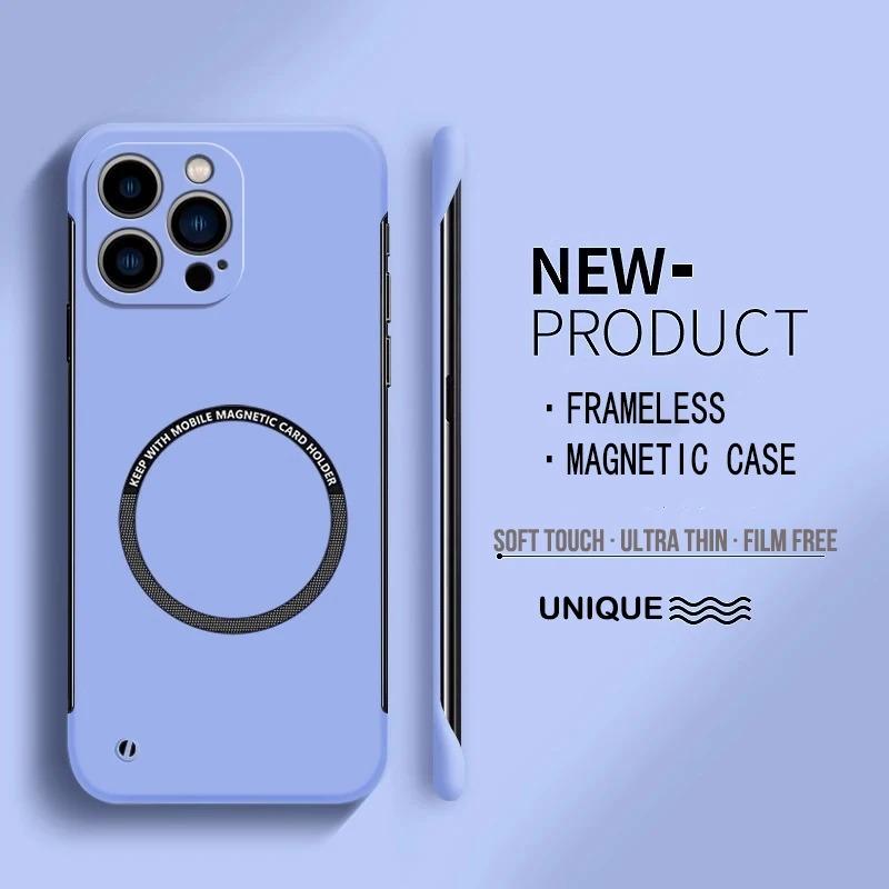 Capa de Telefone Ultra Fina Rígida de PC Magnética Sem Moldura Para Magsafe iPhone 17 16 15 14 Pro Max 13 Mini Air 16e Cor Sólida Fosca