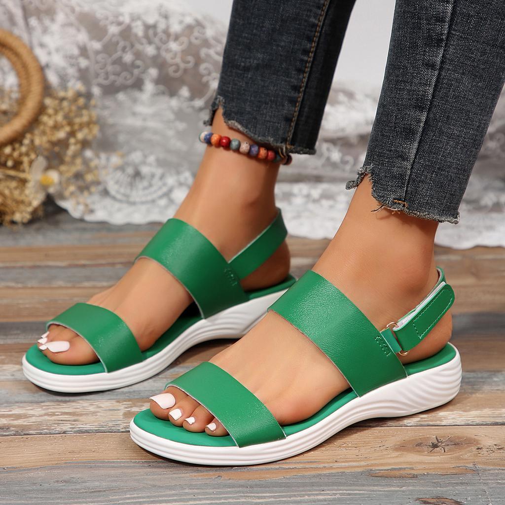Large size thick-soled flat-soled sandals women's shoes 2025 new foreign trade one-word belt casual fish mouth flat-soled sandals