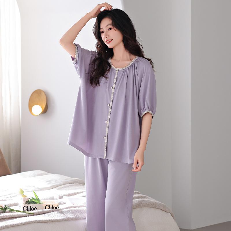 Modal Casual Pajamas Women's Summer Short-sleeved Suit Cropped Pants 1011 New Plus Size Outside Loungewear