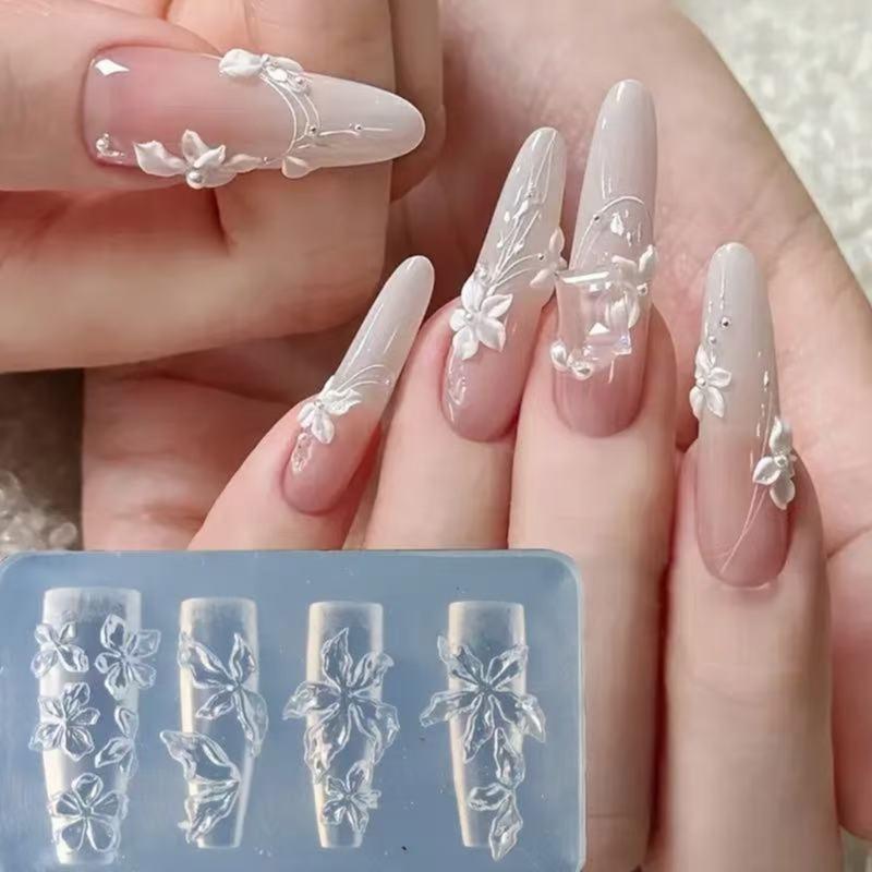 Pack of 3 Silicone Nails Embellishment Molds Flower Shape Small Accessories Crafting Mold for Beauty Enthusiasts Present