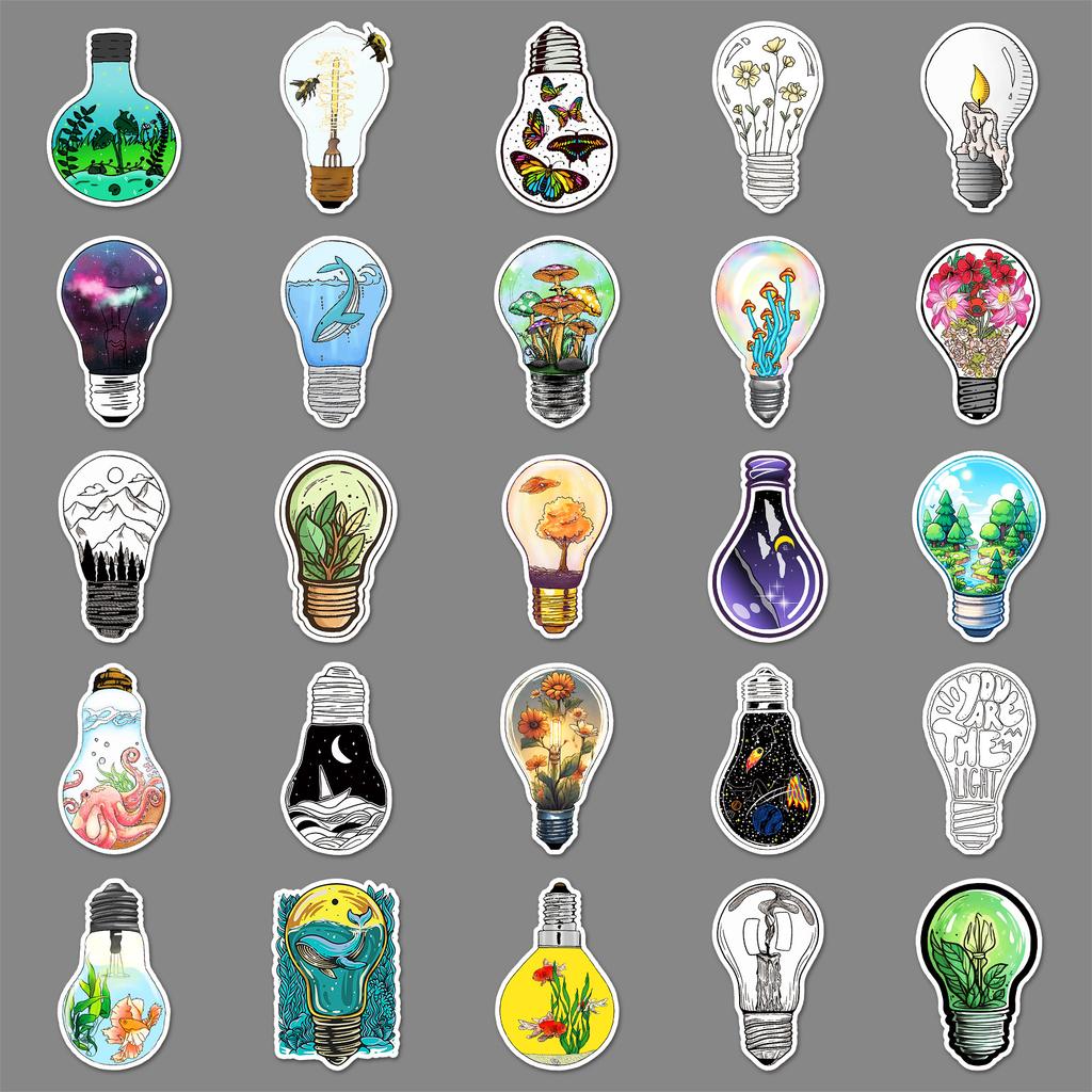 50 Light Bulb World Graffiti Stickers Personalized Creative Decorative Skateboard Suitcase Hand Account Mobile Phone Case Stickers