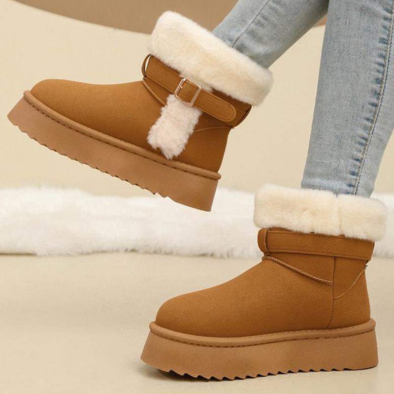 Bottes de Neige Détor à Sangle de Cheville Mode pour Femmes Hiver Chic Daim Synthétique Plateforme Bottes de Neige Femme Antidérapantes Chaudes Bottines en Peluche Mujer