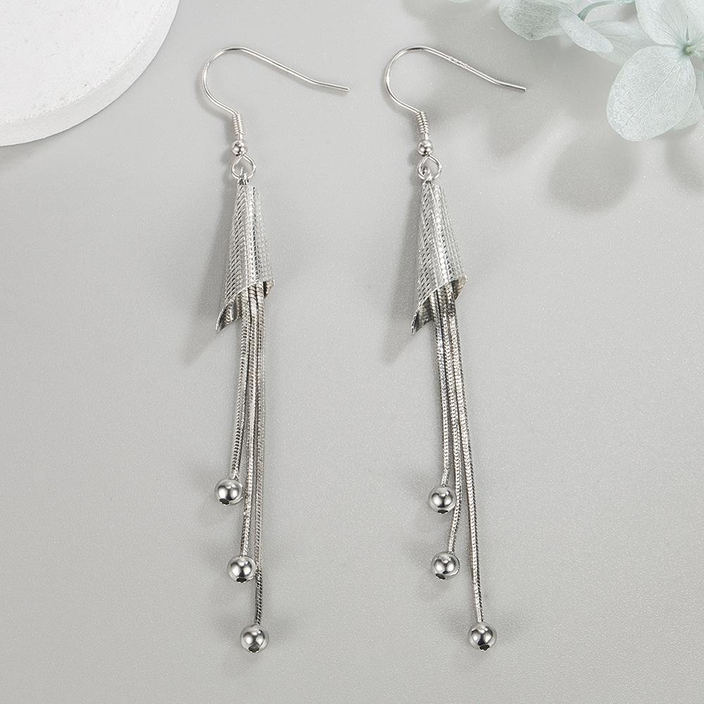 Womens Korean Fashion Cute Elegant 925 Silver Plated Anti-allergy Simple Wind Chime Hook Dangle Earrings Female Tassel Wind Bell Ear Jewelry Xmas Gift