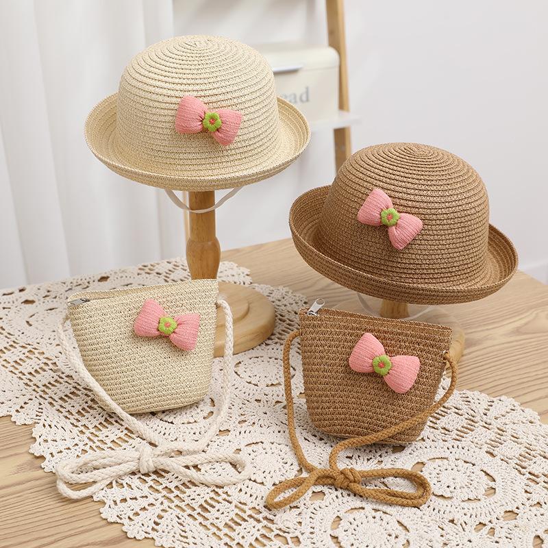 Children's Sun Hat Baby Summer Straw Hat Breathable Sun Protection Cute Sun Hat Bag Set
