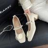 2026 New Chinese Sweet Flower Women Shoes Simple and Gentle Style Coarse Heel Camellia Mary Jane Shoes French Silk Wedding Shoes
