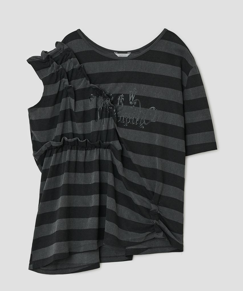 Taibseobiseu Asymmetric Off Shoulder Stripe Top [Charcoal]