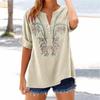 Women's Fashionable Casual Loose-Fit Embroidered Button-Up V-Neck T-Shirt Top