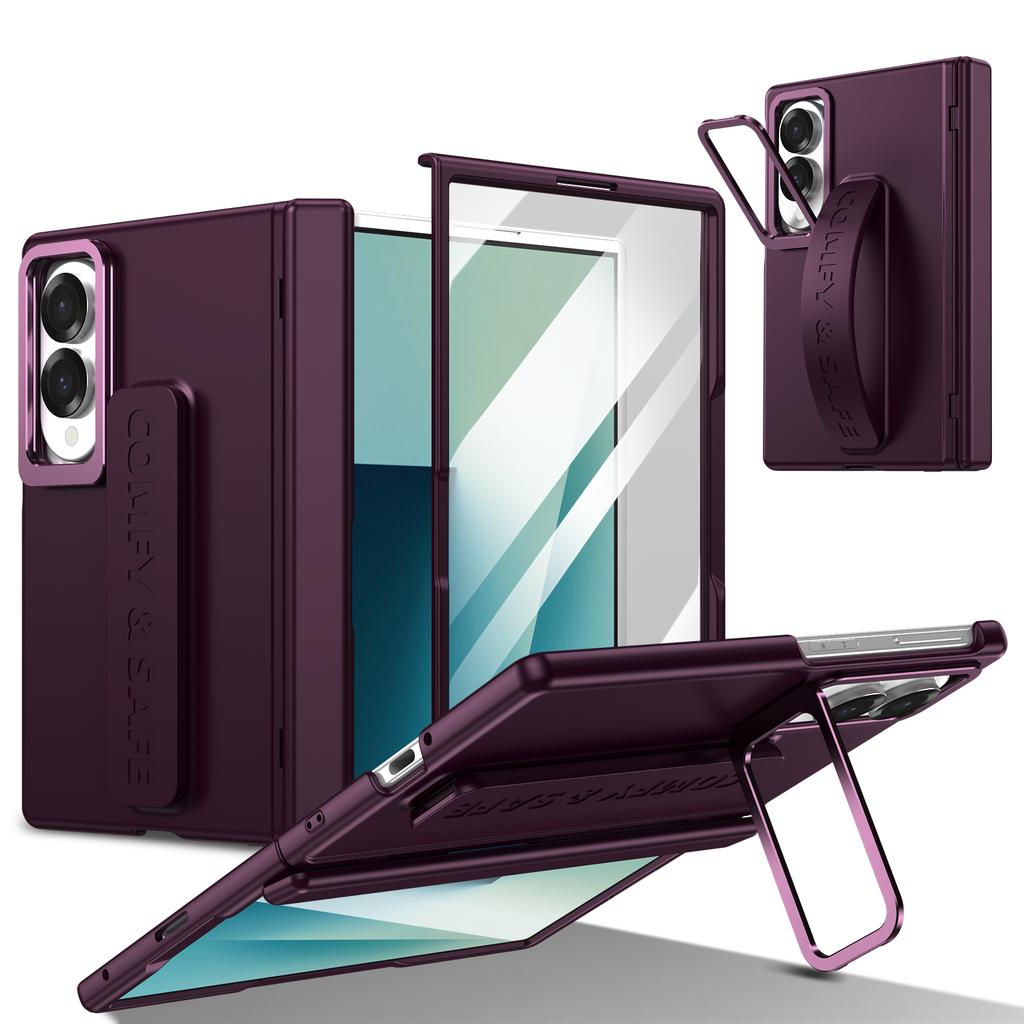 For Samsung Galaxy Z Fold 8 Wide 5G Wristband Hinge Lens Holder Phone Case Outer Screen Glass Film Protection Shockproof Cover