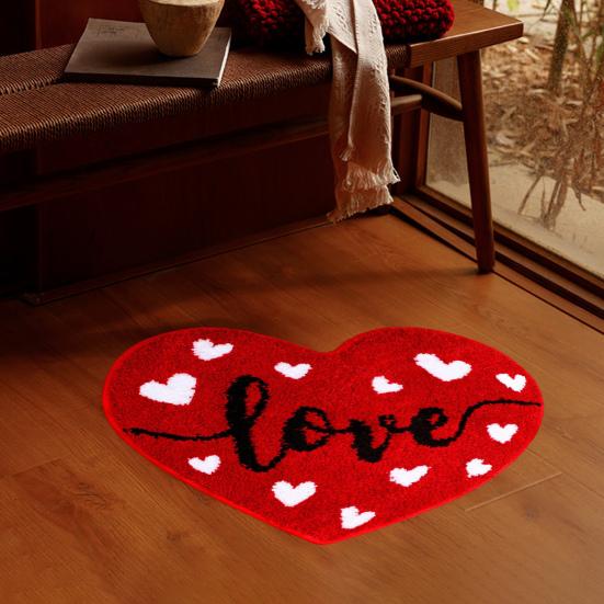 Valentine Day Bathroom Rug Non-slip Heart-Shaped Bath Mat Soft Washable Love Shape