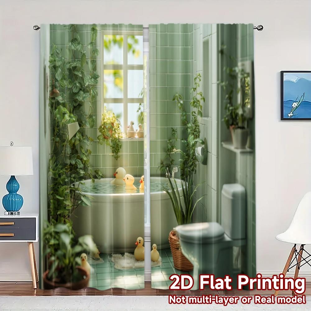 2pcs, 2D FLAT PRINTING Curtains (Without Rod) Ducklings Oasis Popular Popular Curtain Durable Polyester Curtains Art Deco