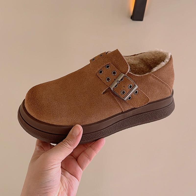 Suede Women Flats Snow Boots Platform Short Plush Buckle Casual Shoes 2025 Trend Walking Warm Designer Winter Botas De Mujer