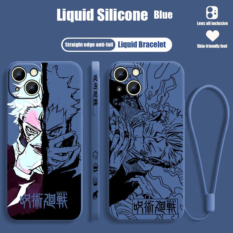 Jujutsu Kaisen Animation Cute pour Apple iPhone 15 14 13 12 11 XS XR X 8 7 Pro Max Plus Mini étui de téléphone à corde gauche liquide