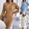 New In Autumn Winter Sweater Dress Fashion Sexy V-neck Lantern Sleeve High Waist Knitted Pack Hip Streetwear Party Warm Dresses
