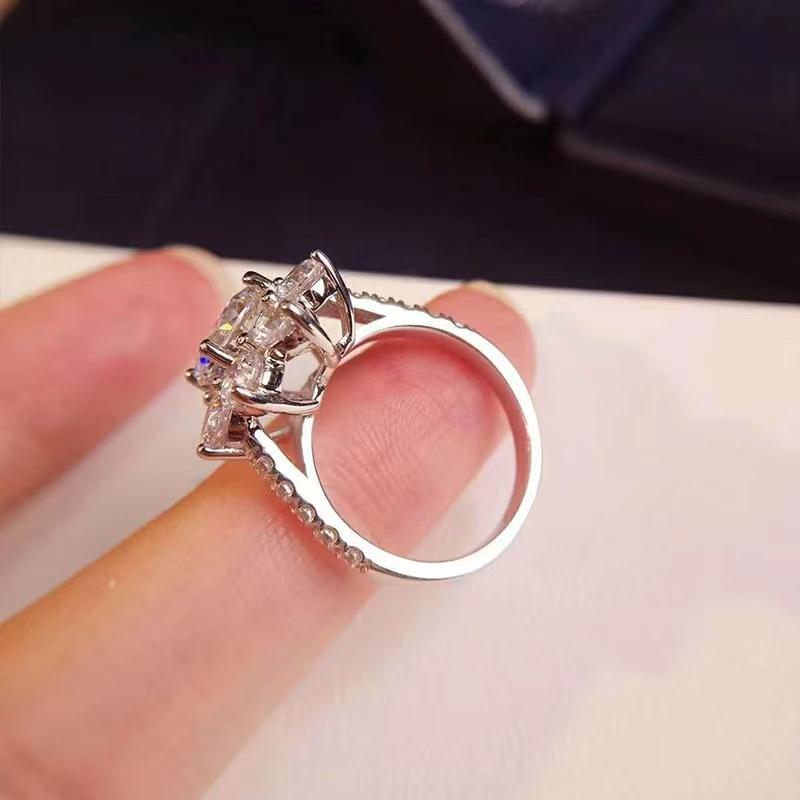 אופנה אמיתי Moissanite יוקרה פרח שמש טבעת 1ct D צבע VVS1 יהלומי מעבדה 925 כסף סטרלינג לנשים תכשיטי חתונה