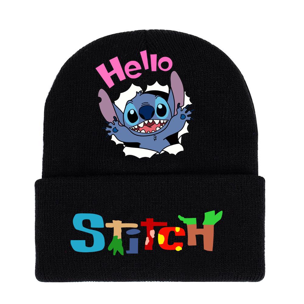 Lilo & Stitch Cartoon Print Knit Wool Hat for Men & Women - Warm Autumn/Winter Beanie