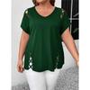 Solid Color Short Sleeve Cross Strap Detail Fashion Elegant Plus Size Women's Tops T-Shirt