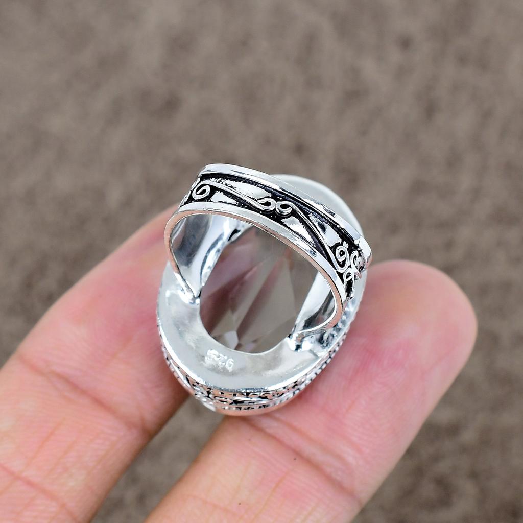 White Topaz Genstone Handmade 925 Sterling Silver Jewelry Ring Size 8.5 KKG-482