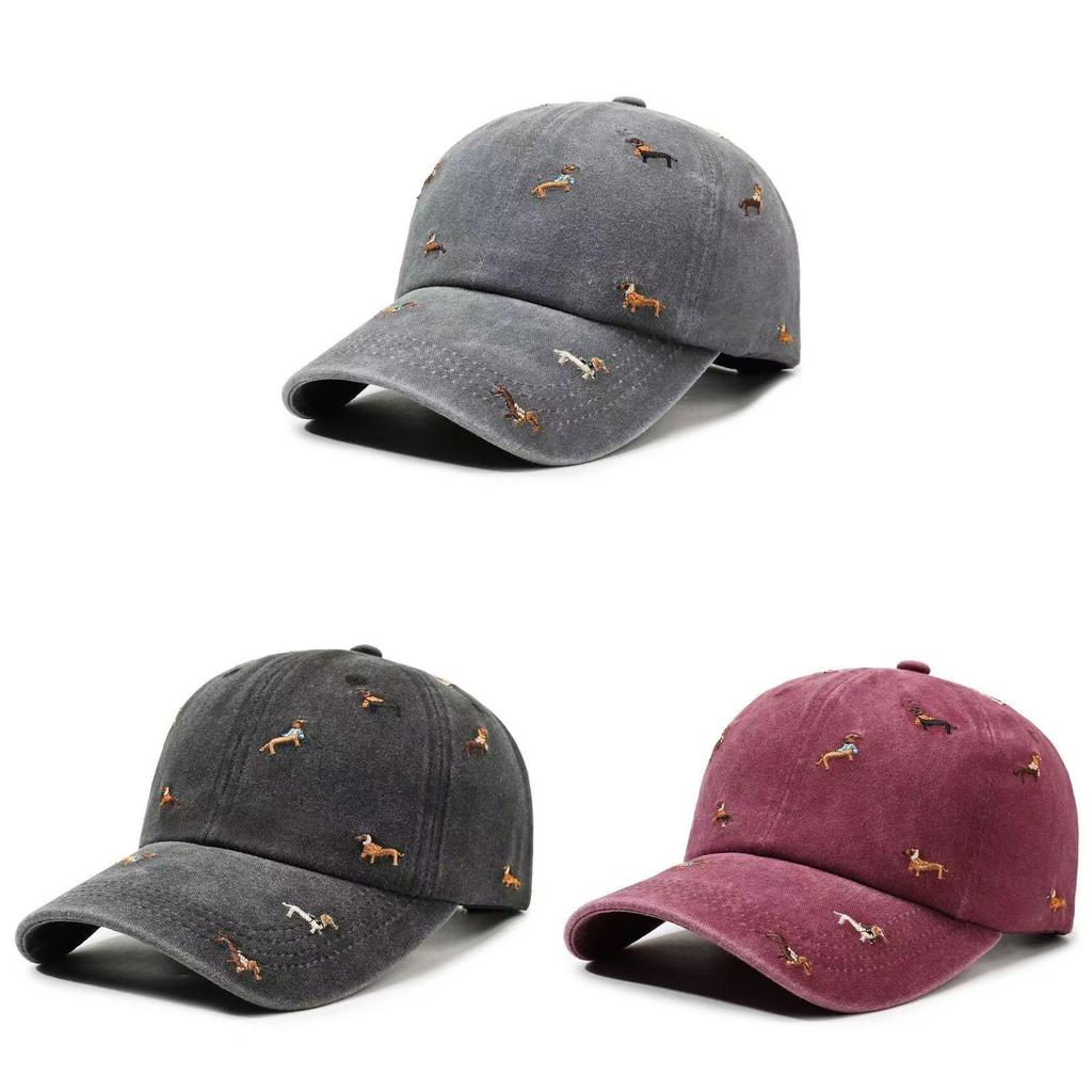 Dog Embroidered Denim Baseball Cap With Sun Protection For Street Style Fall