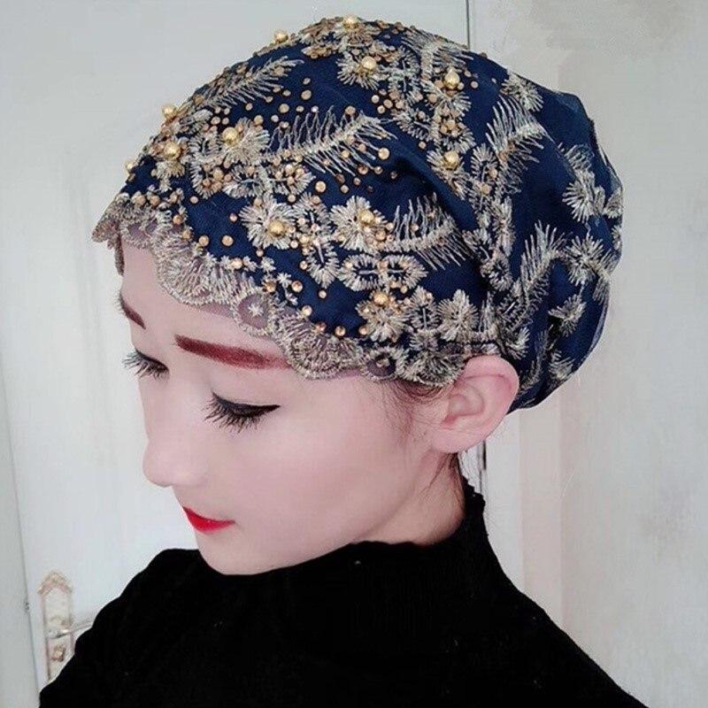 Letní prodyšná turbanová čepice Vynikající výšivka Dámské čepice Čepice muslimský šátek Klobouk