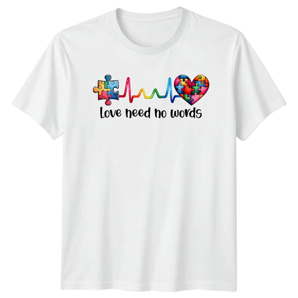 Autism Awareness Love Need No Words Puzzle Heartbeat Graphic TShirt