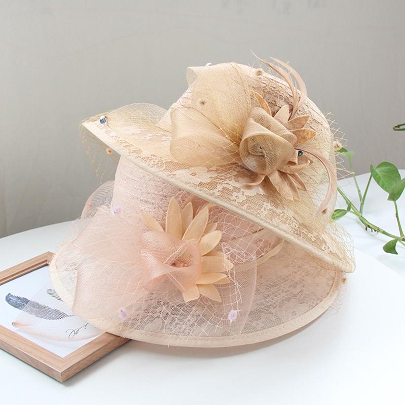 Female Elegant Organza Hats Adult Travel Sun Caps Female Wide Brim Beach Caps Lady Party Bucket Organza Caps
