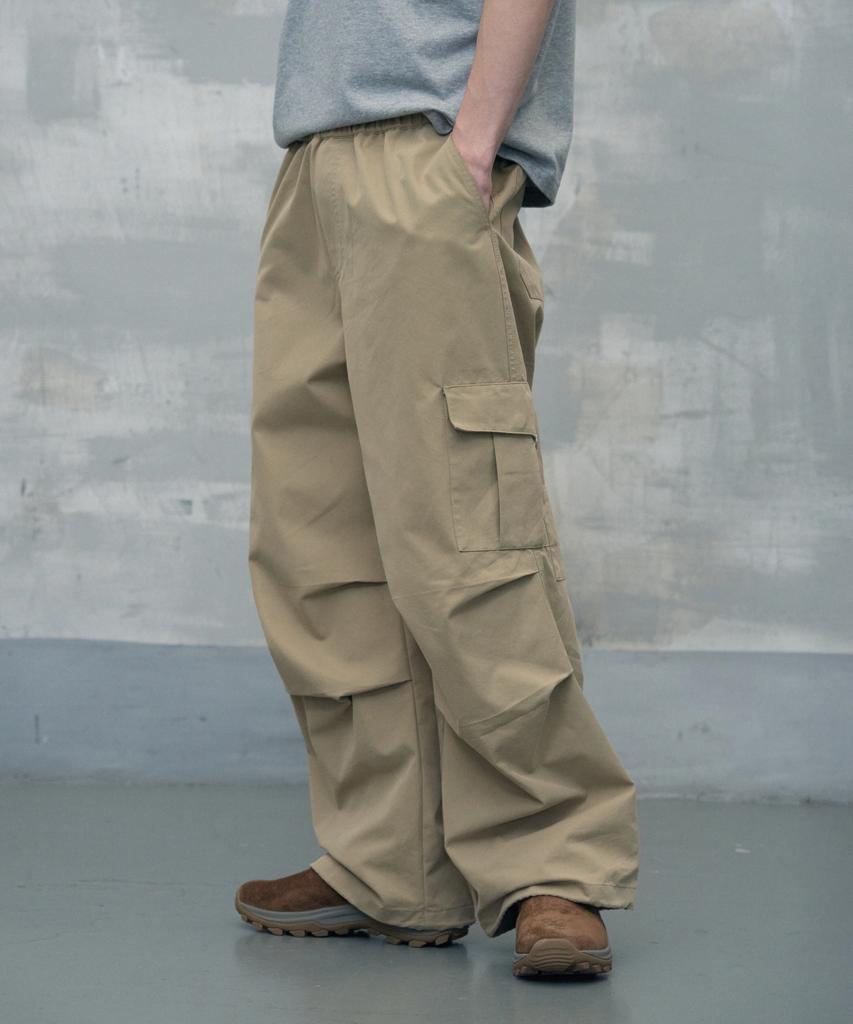 Ledeoli Parachute Wide Cargo Pants [Cotton Black]