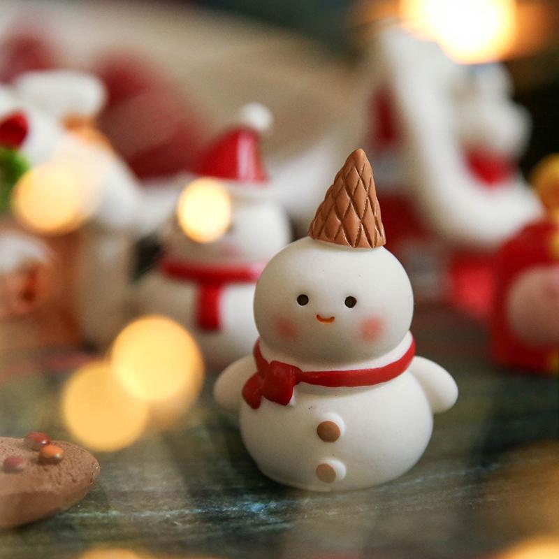 Mini Weihnachts-Schreibtischornament Schneemann Rentier Schneemann Harzfiguren Mikrolandschaft Navidad Xmas Neujahrsdekor
