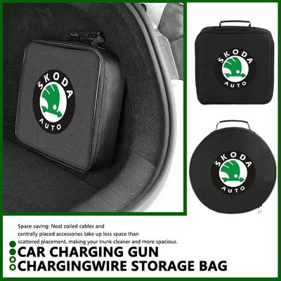Cqmes7 EV Car Charger Cable Bag Rechargeable Gun Storage Organizer Box For Octavia A5 A7 RS Fabia Superb Rapid Karoq