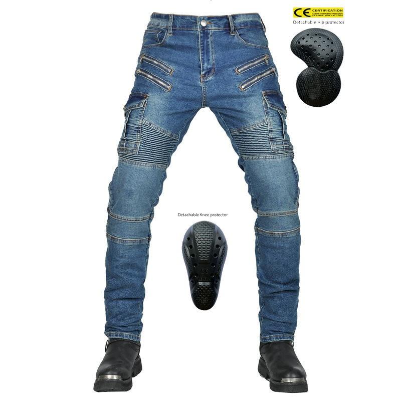 Mens Motorcycle Riding Pants With Removable Knee Pads Vintage Style Cotton Blend Casual Biker Jeans Season