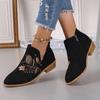 Embroidered Women's Boots Fall/Winter 2025 New Plus Size Round Toe Thick Heel Side Zipper Fashion Martin Boots