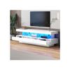 Meuble TV - - 160x38x50.5cm - Blanc brillant - 3 compartiments en verre - Éclairage LED