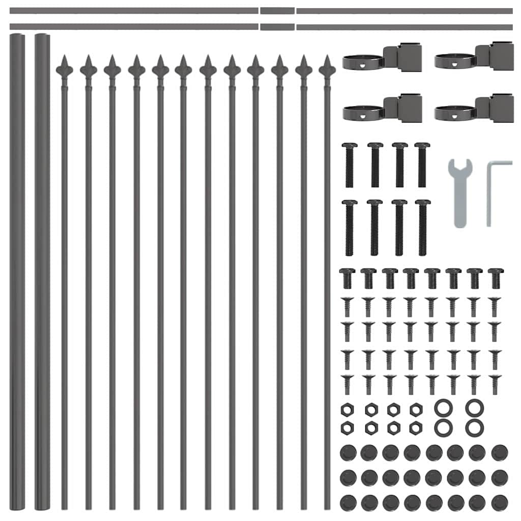 Garden Fence Panel Set 9 pcs Gray 15.3 x 0.6 m Powder Coated Steel