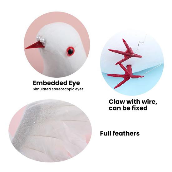 White Lifelike Artificial Bird Figurine Realistic Feathered Fake Peace Birds Ornaments for Christmas Tree Wedding