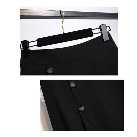 Jupe Midi Taille Haute Décor Boutons Ourlet Large Irrégulier Jupe A-Ligne Couleur Unie Été Jupe Fine