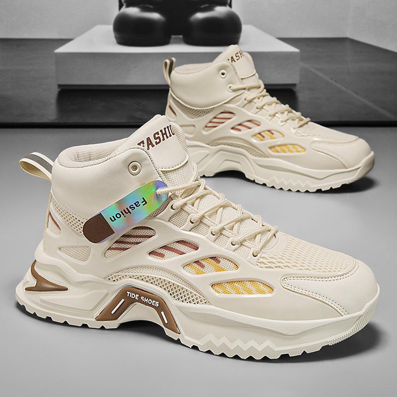 Herenschoenen Zomer Casual Veelzijdig High-Top Mesh Ademende Sportschoenen Heren Schoenen met Dikke Zool en Hoogteverhoging Witte Schoenen