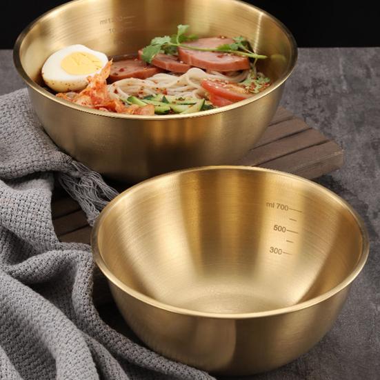 Yousheng Stainless Steel Salad Bowl with Scale Multifunctional Thickened Cereal Bowl BPA-Free Reusable Noodle Rice Food Bowl Reusable Soup Basin