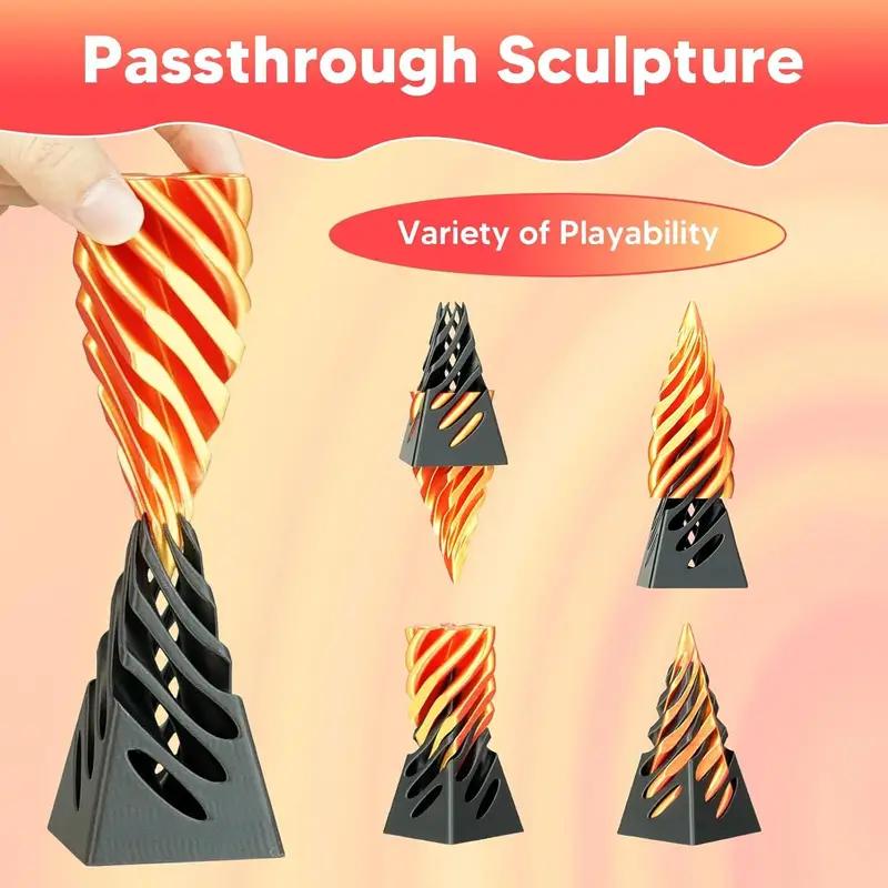 3D Printed Spiral Cone Toy Impossible Pyramid Passthrough Sculpture Pass Through Pyramid Toy Mini Vortex Thread Illusion