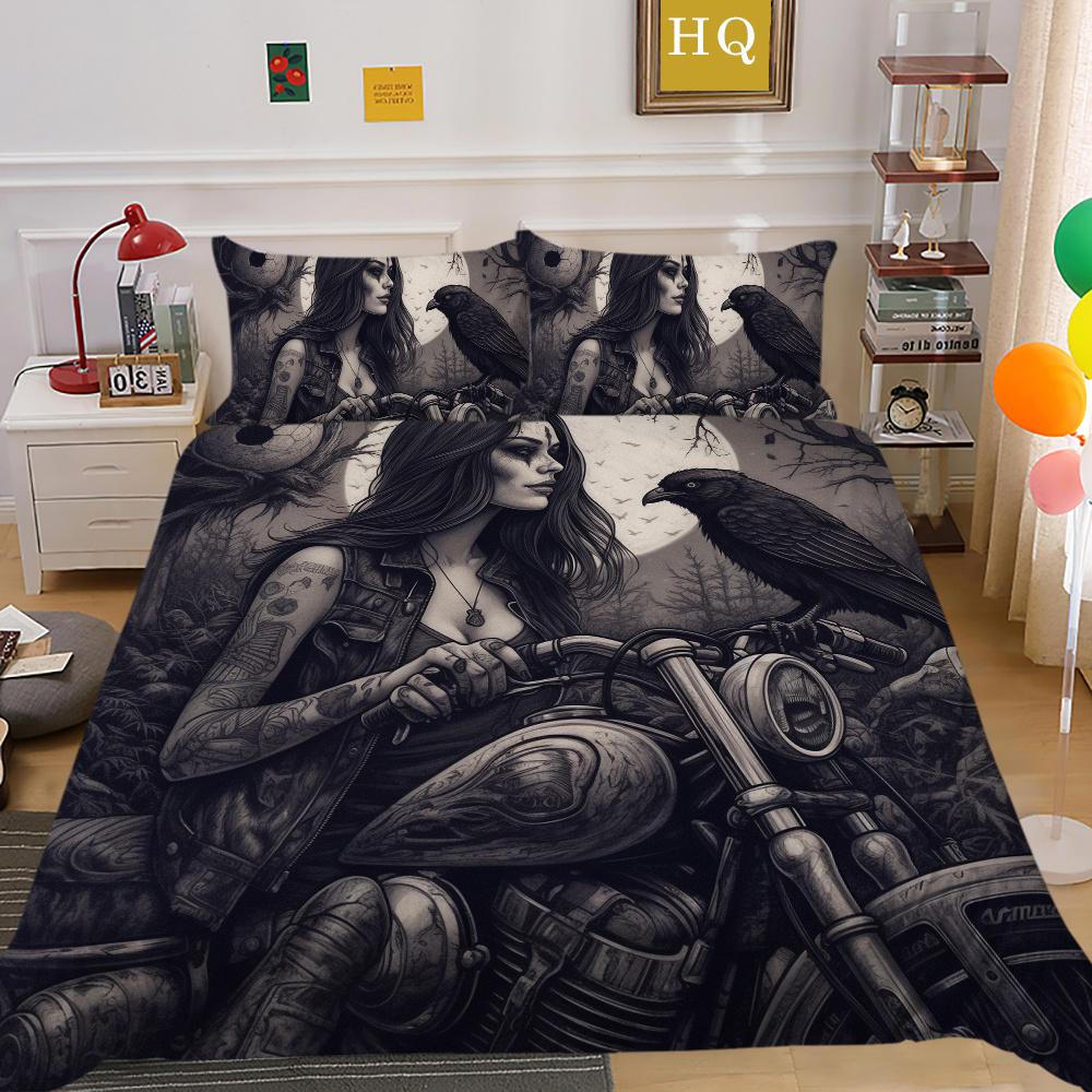 3D Beauty Skull Printing Bed Set Full Size Polyester Comforter Cover Set Design High Ranking Bedroom Decor