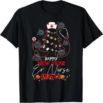 Happy New Year ER Nurse Crew Reindeer Nurse Christmas T-Shirt
